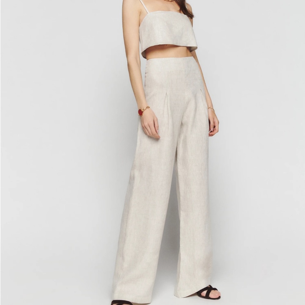 REFORMATION NWT Cleo Wide Leg Linen Pants Oatmeal Beige 6